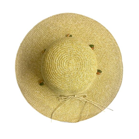 Strand Headwear Womens Summer Sun Hat Floppy Woven Straw Gold Thread Beaded Band - Picture 4 of 8